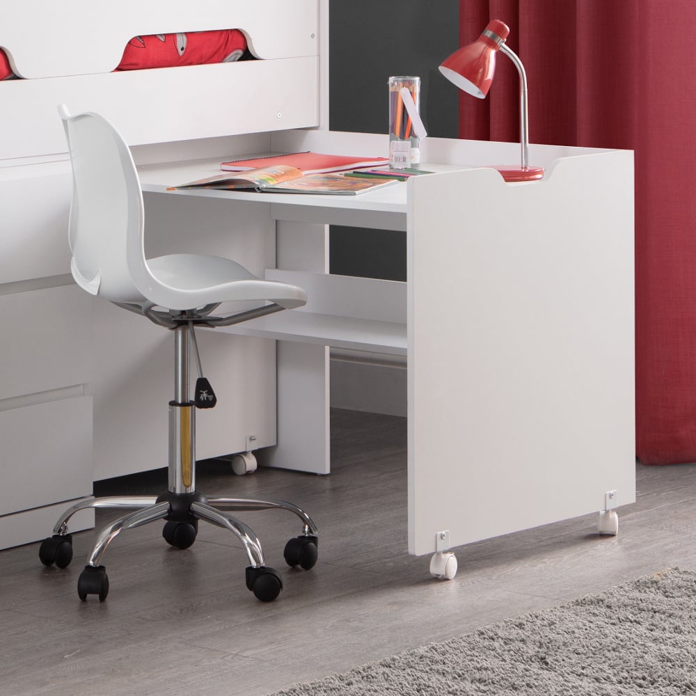 Jupiter White Wooden Mid Sleeper Cabin Bed Desk Image