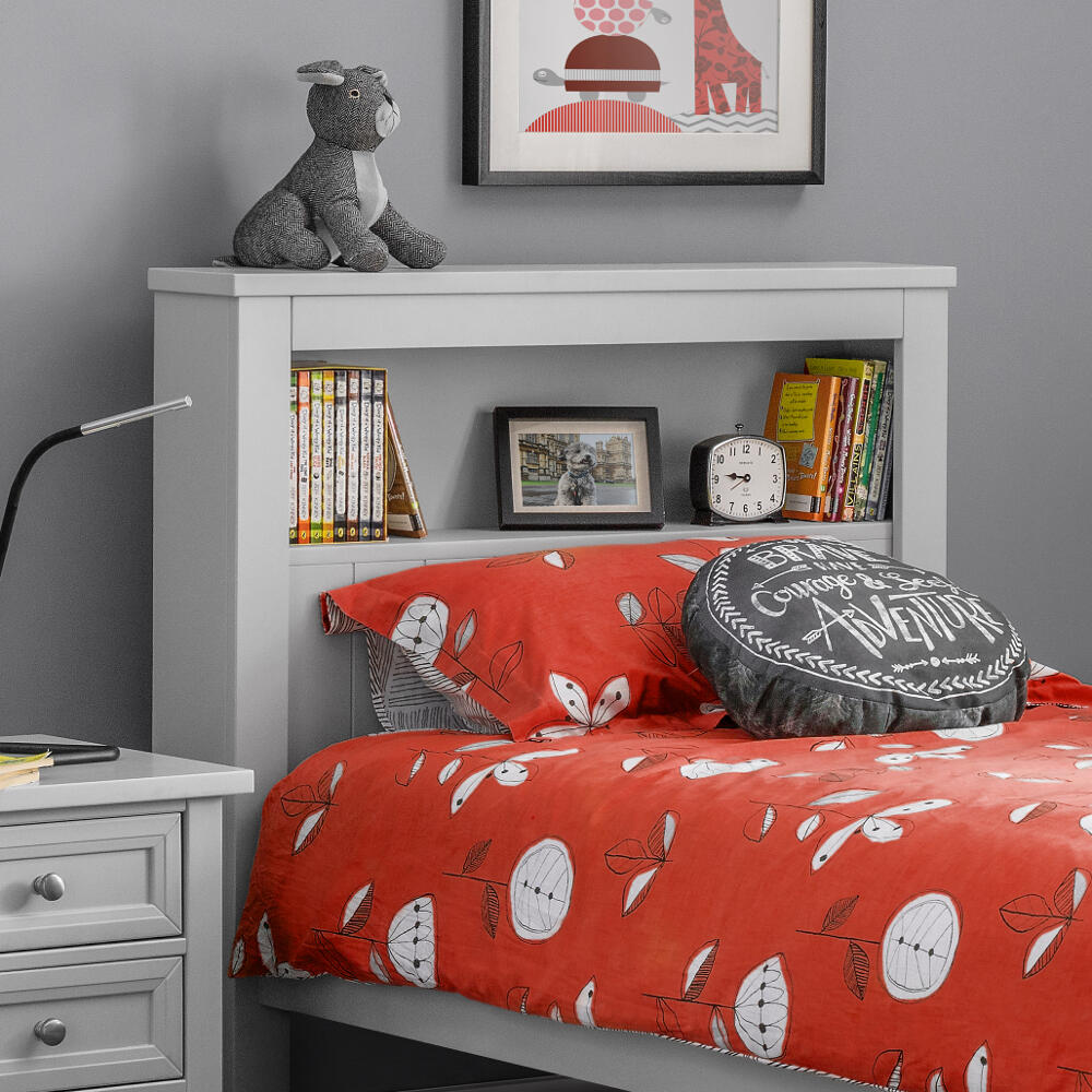 Maine Dove Grey Bookcase Bed Headboard Shot