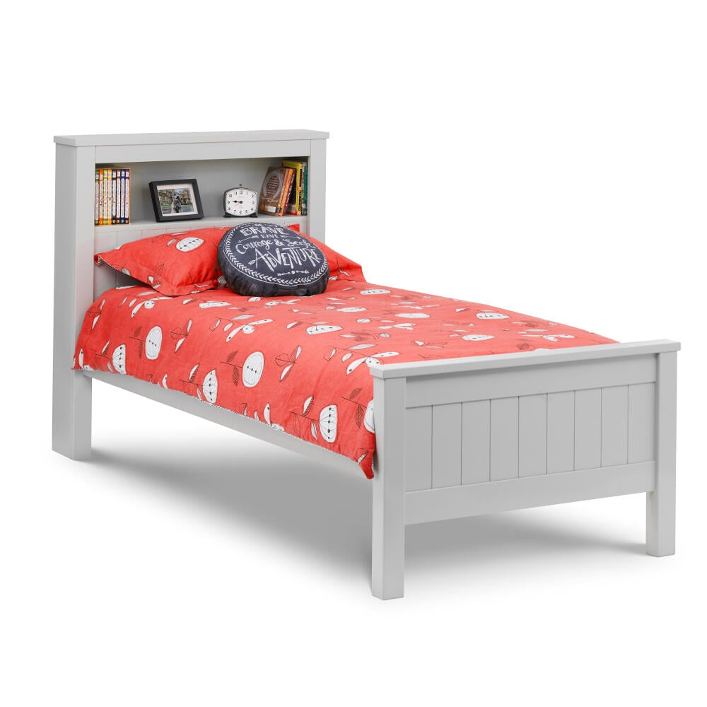 Maine Dove Grey Bookcase Bed Angled Shot