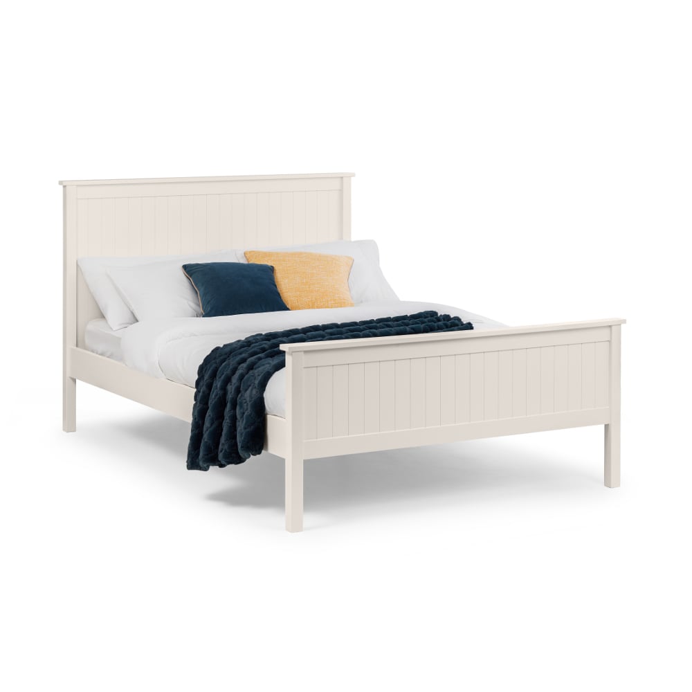 Maine White Wooden Bed Angled Shot