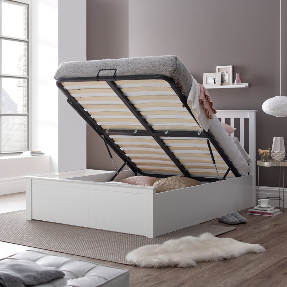 Malmo White Wooden Ottoman Bed Storage Shot