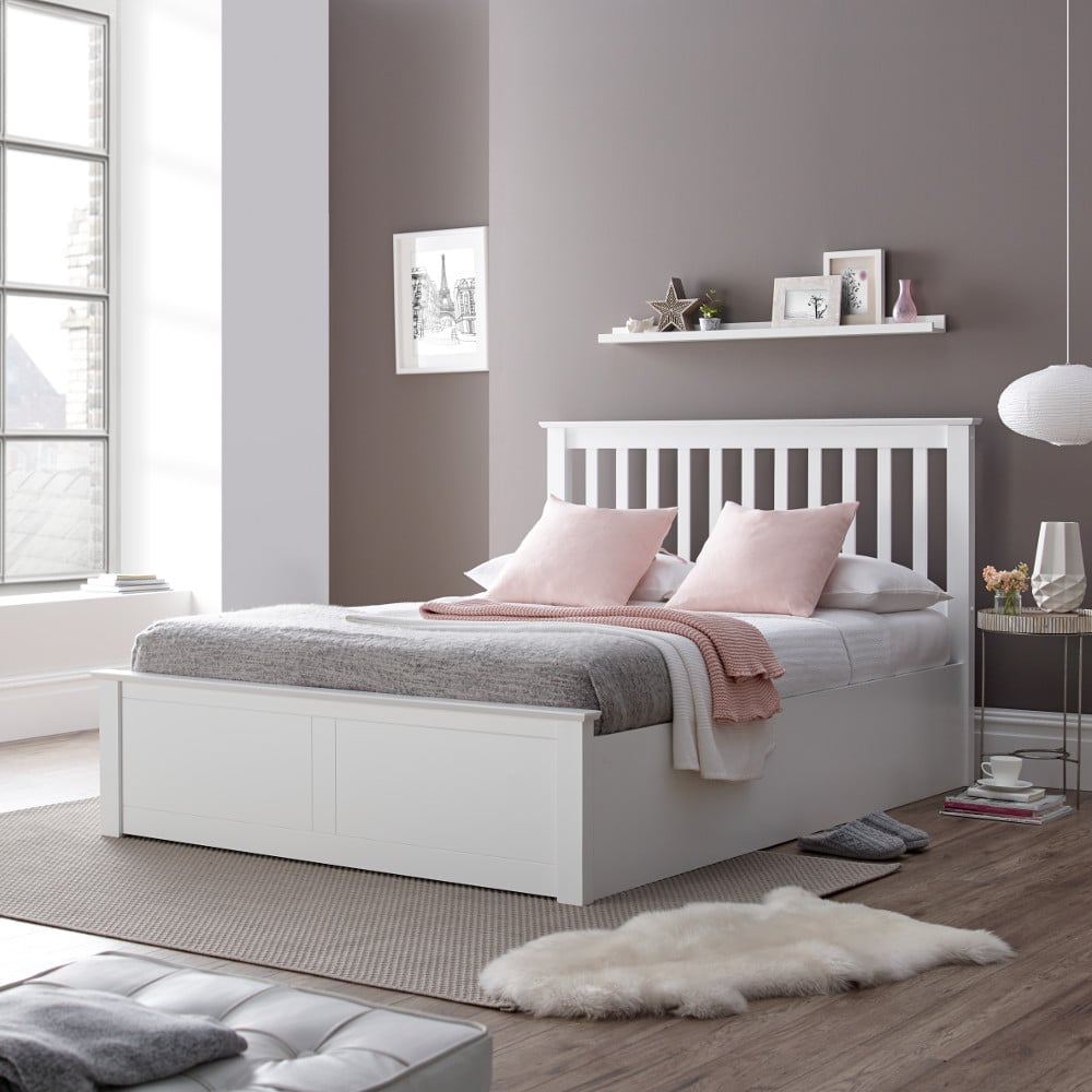 Malmo White Wooden Ottoman Bed Bedroom Shot