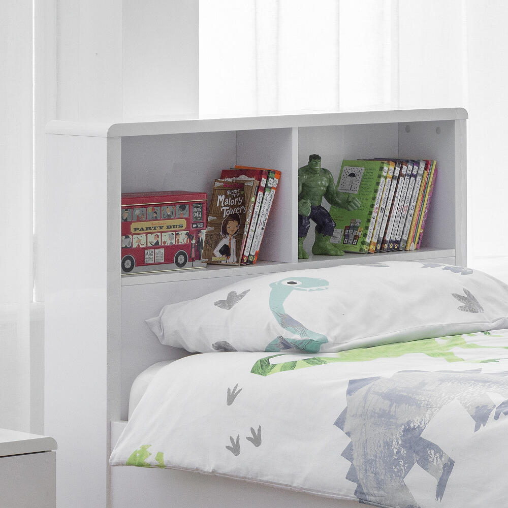 Manhattan Gloss White 2 Drawer Storage Bookcase Bed Headboard Shot