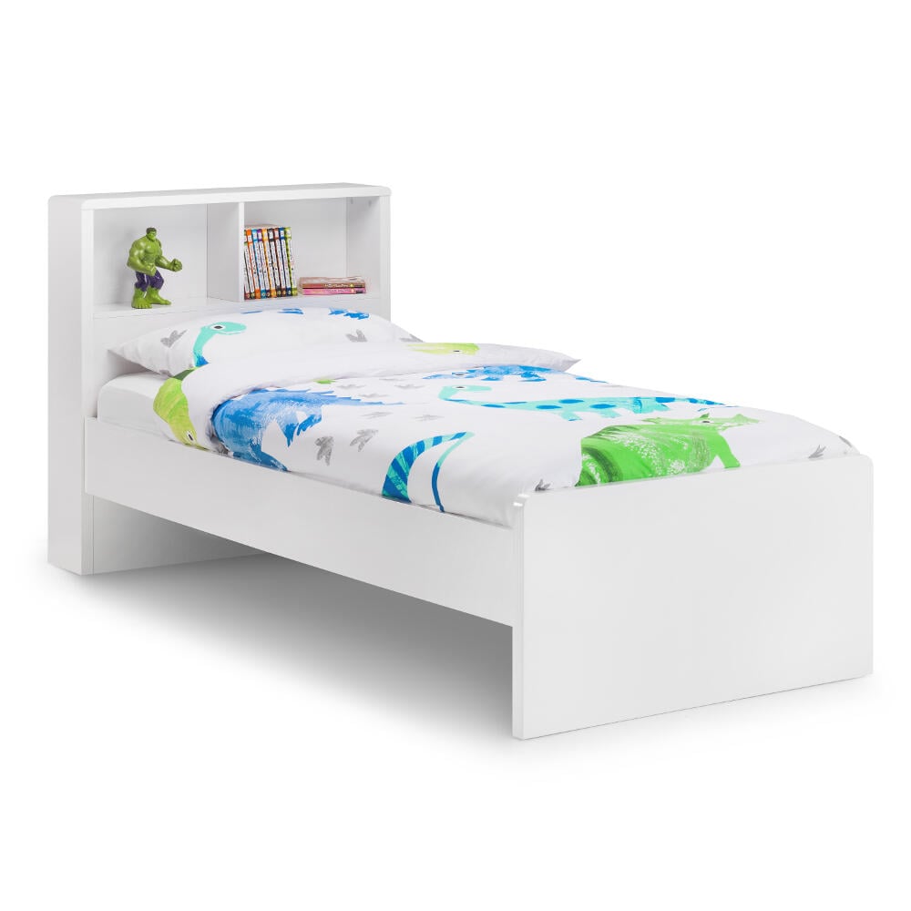 Manhattan Gloss White Wooden Bookcase Bed Angled Image