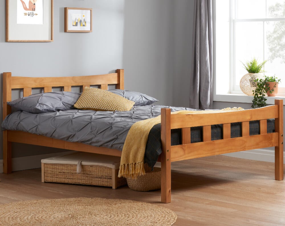 Happy Beds Miami Antique Double Wooden Bed Side Shot