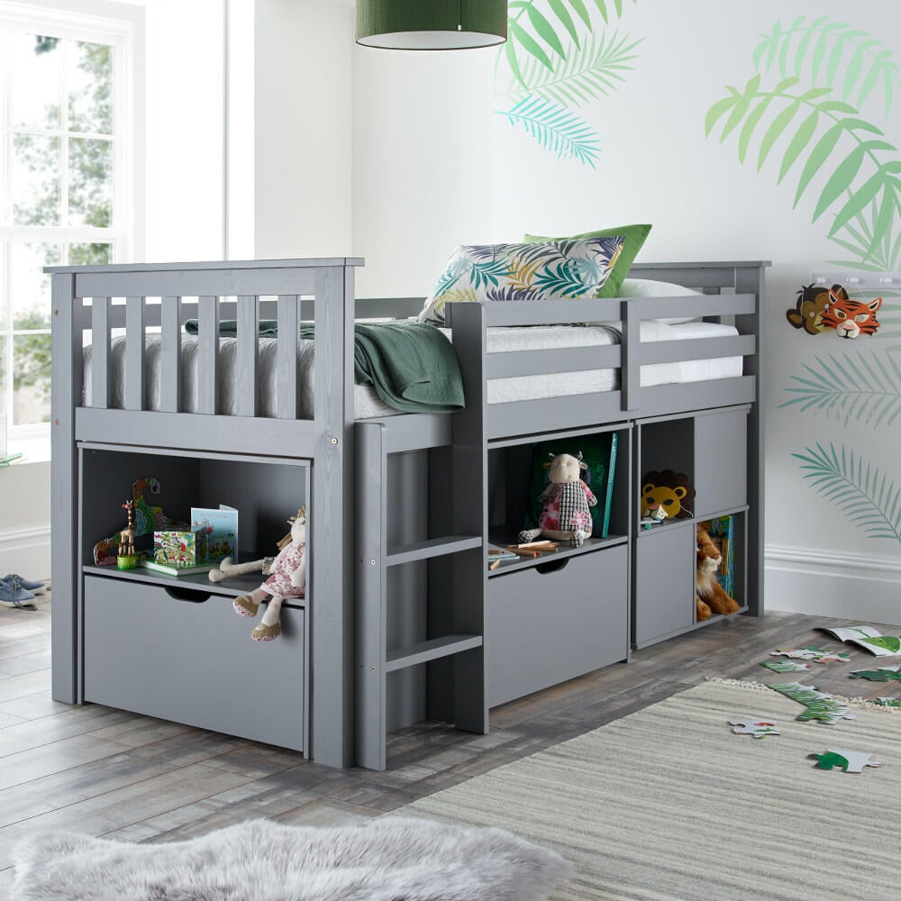 Happy Beds Milo Grey Mid Sleeper Bunk Angled Shot