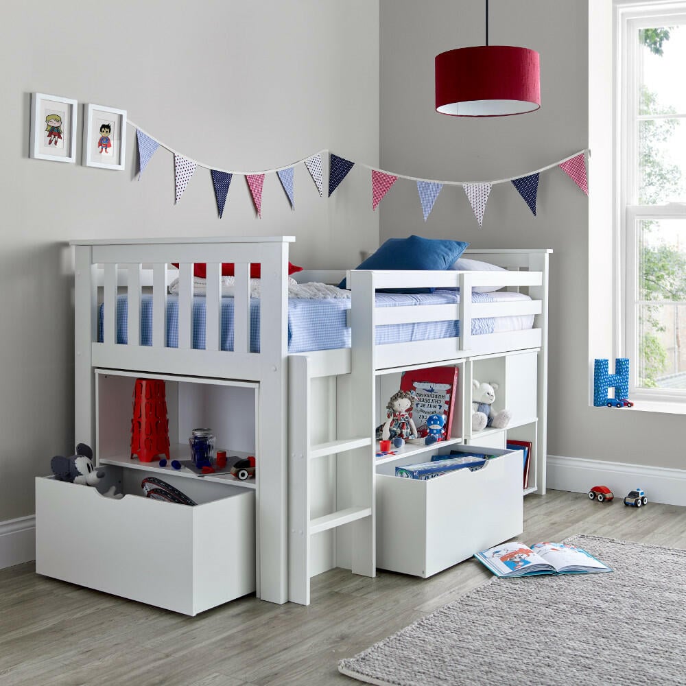 Happy Beds Milo White Mid Sleeper Bunk Angled Shot