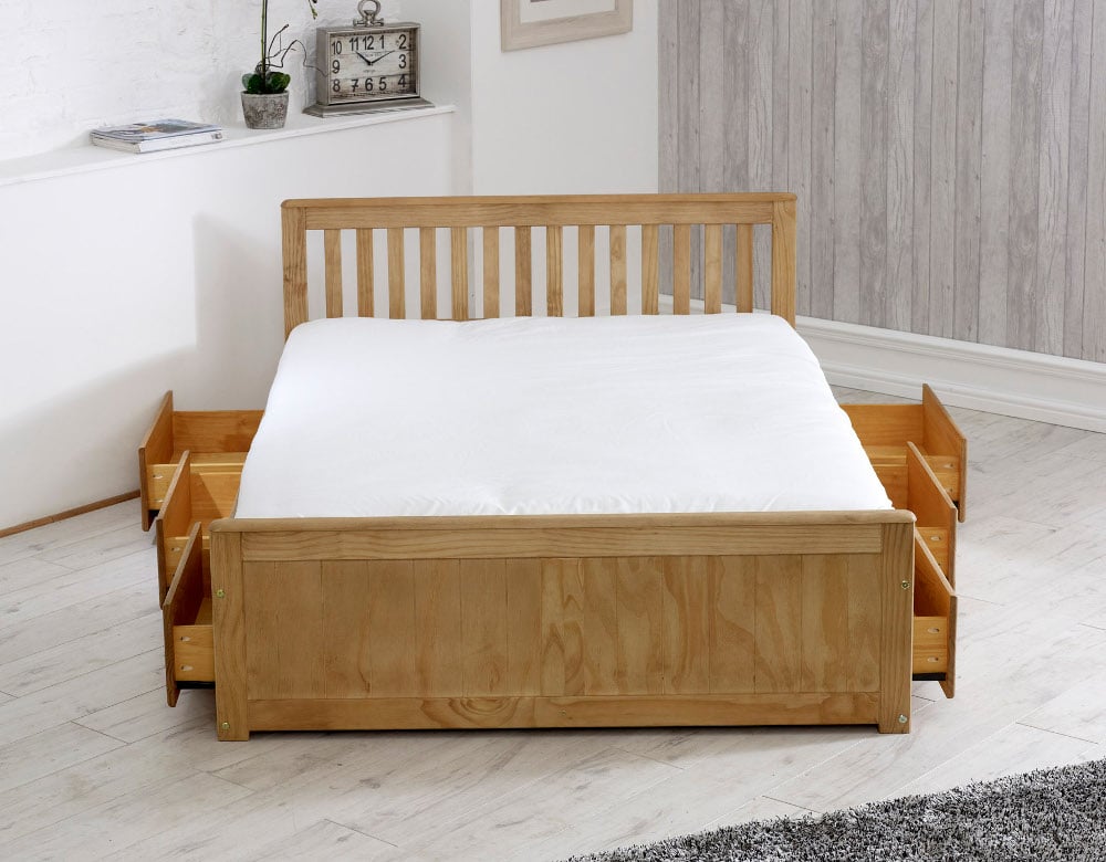Happy Beds Mission Waxed Pine Storage Bed Front Shot
