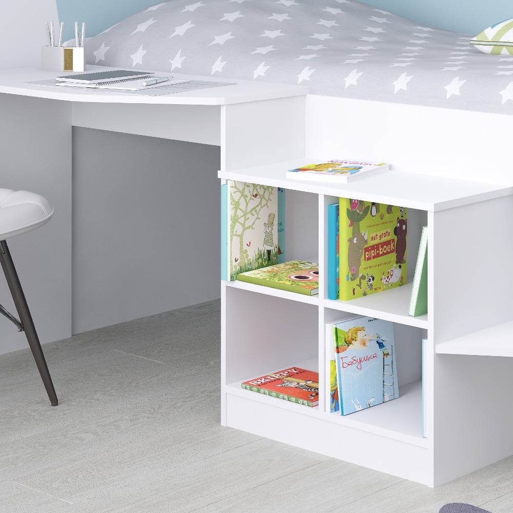 Happy Beds Pilot White Mid Sleeper Shelving Space
