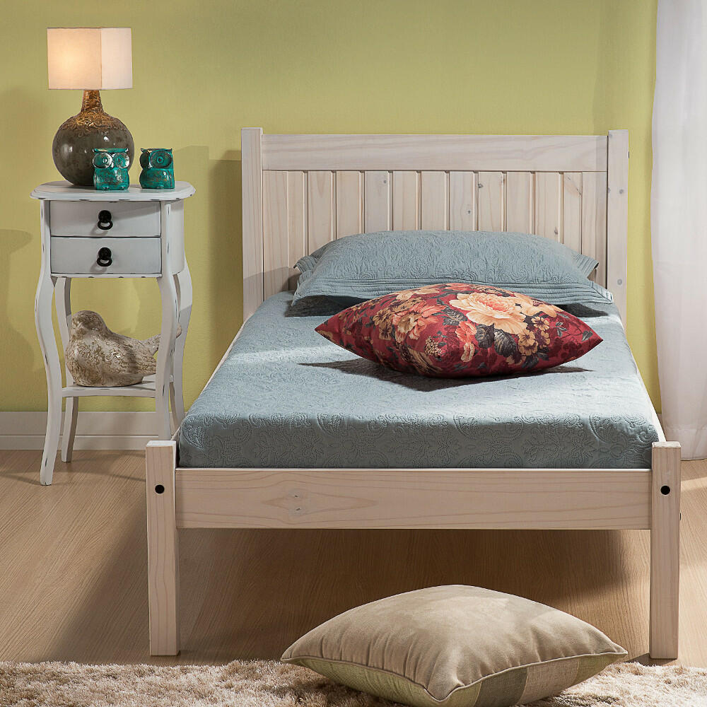 Happy Beds Rio White Washed Single Bed Front Shot