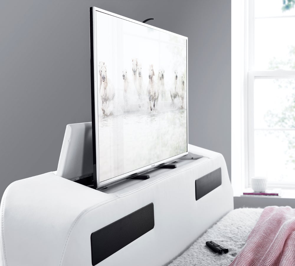 Titan 2 White Leather Media Electric TV Bed Frame 5ft King Size