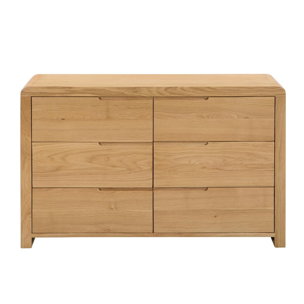 Curve Oak 6 Drawer Wooden Wide Chest Front Image