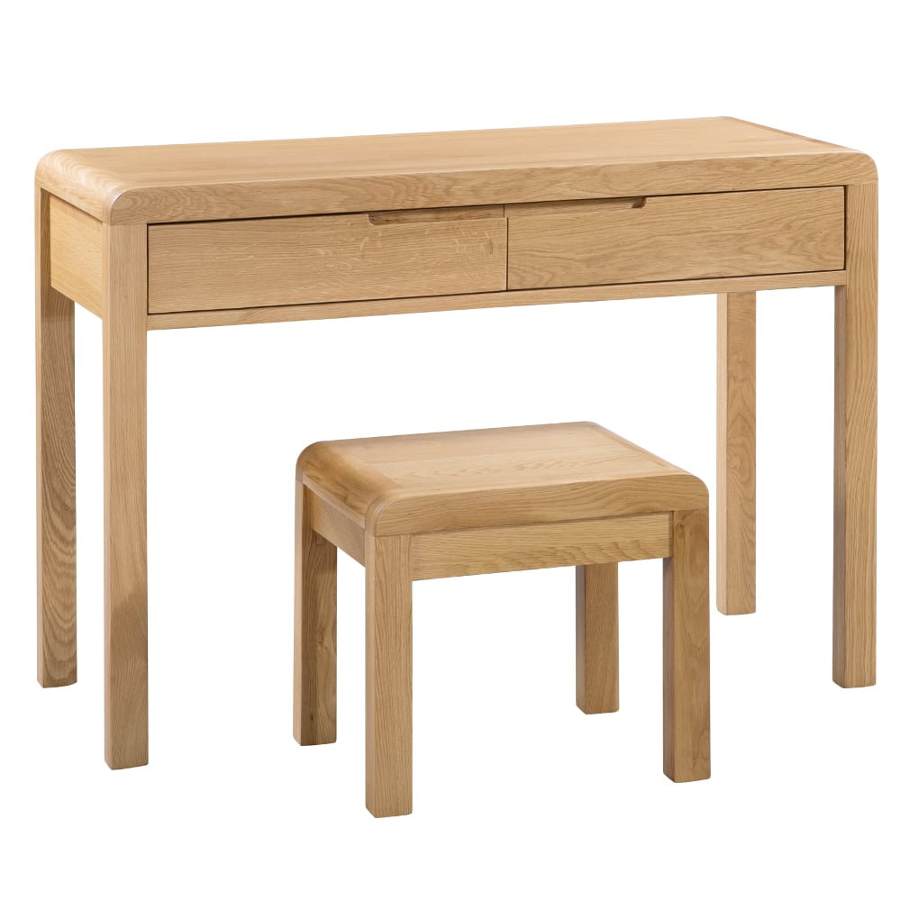 Curve Oak 2 Drawer Dressing Table And Stool Front Image