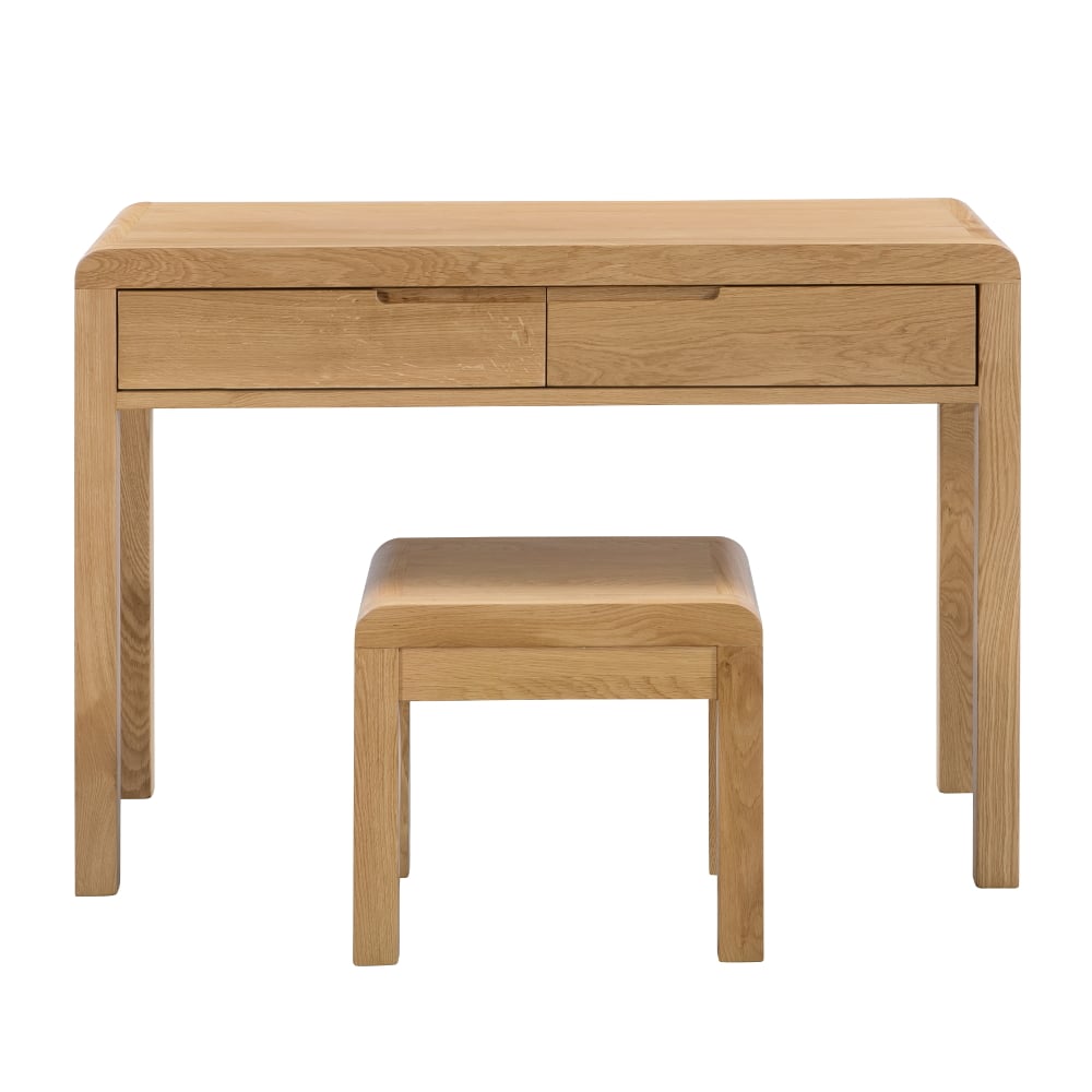 Curve Oak 2 Drawer Dressing Table And Stool Front Image 2