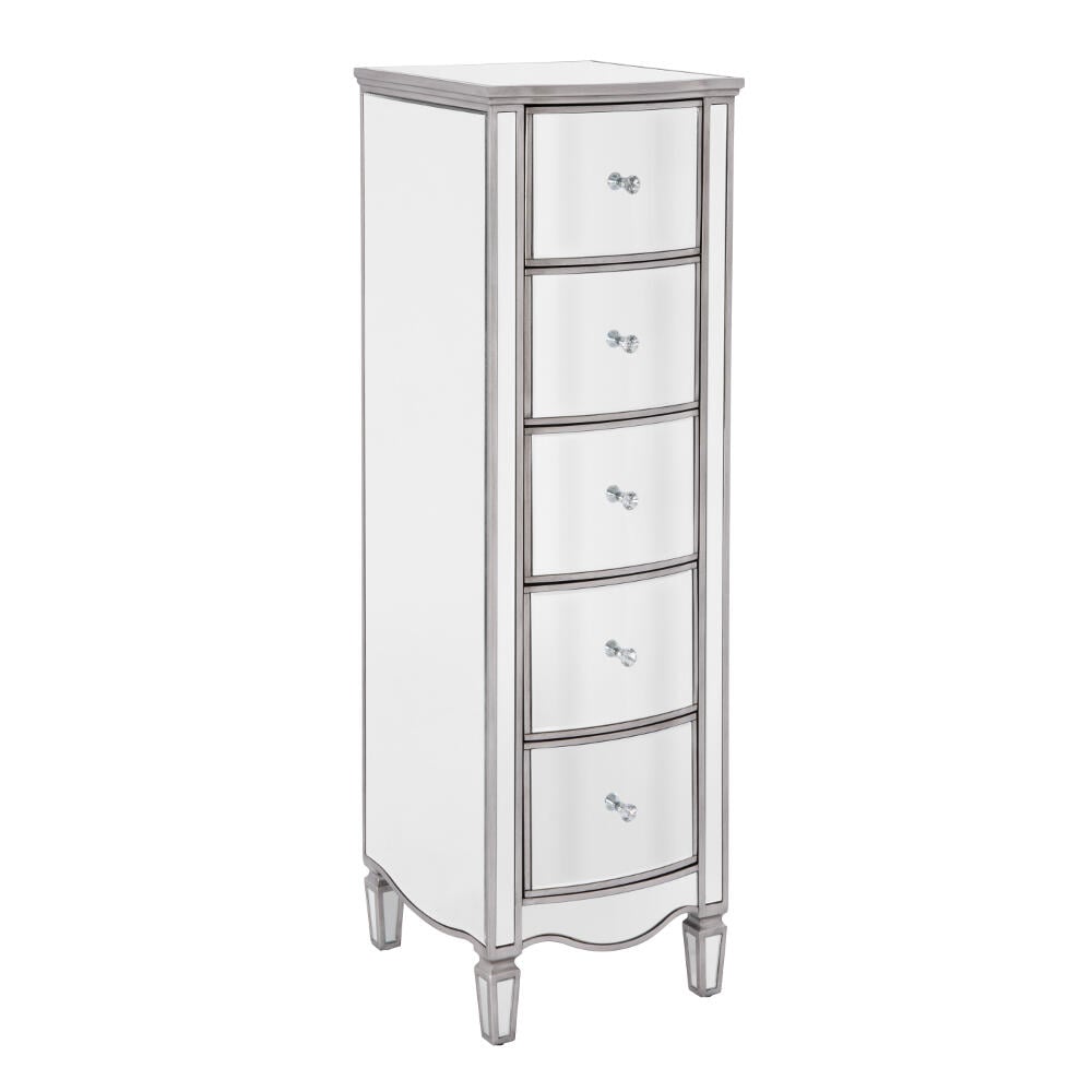 Elysee Mirrored 5 Drawer Narrow Chest | Happy Beds