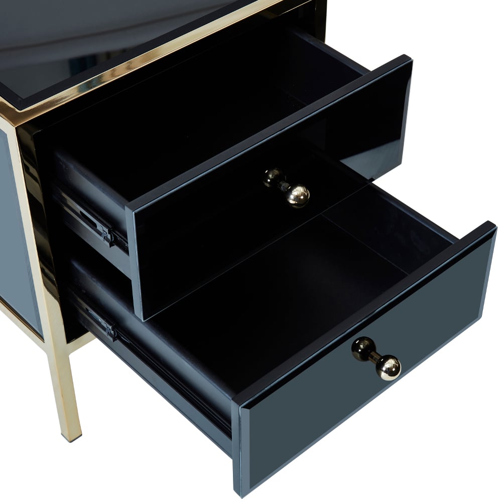 Fenwick Black And Gold 2 Drawer Bedside Table Drawer Image