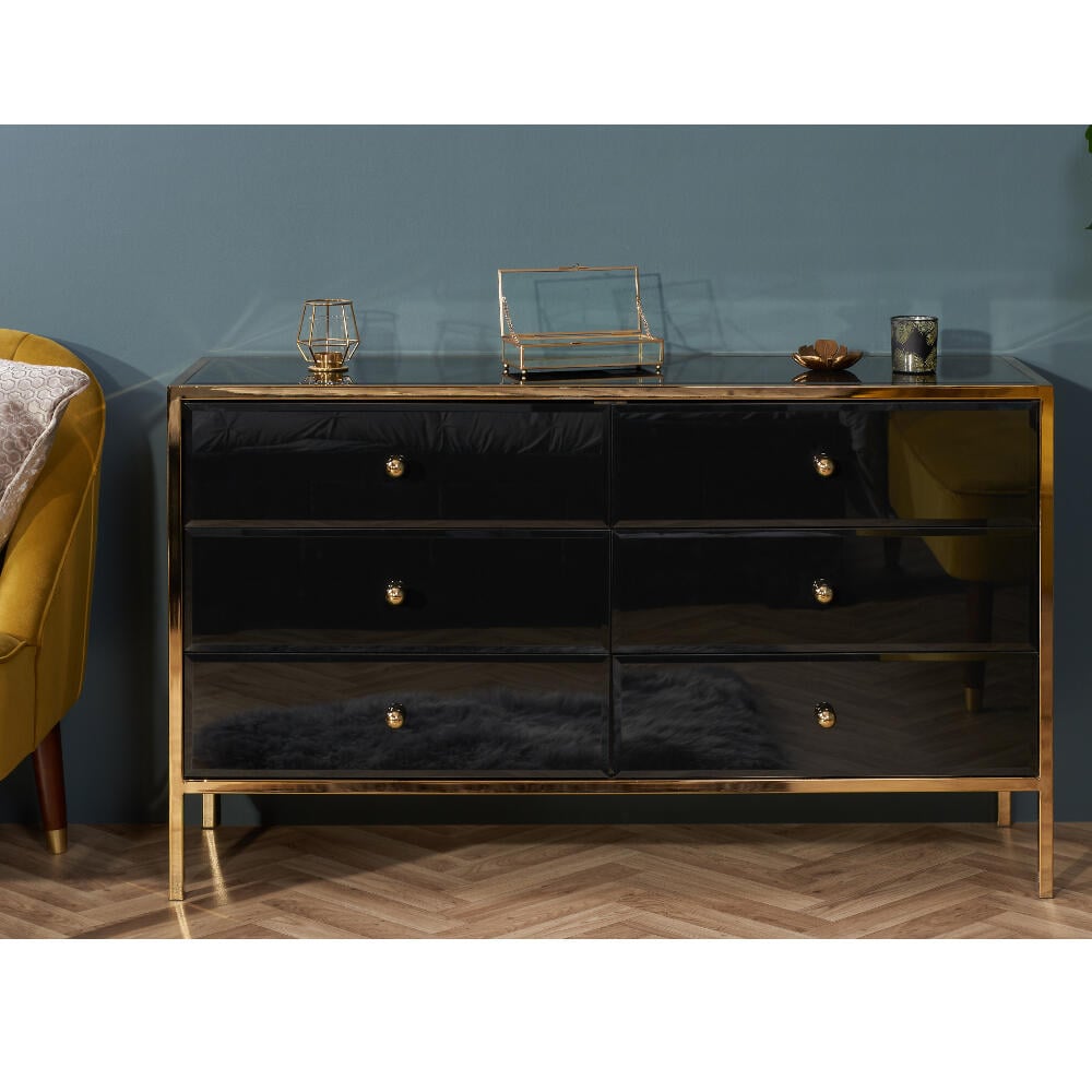 Fenwick Black And Gold 6 Drawer Chest Front Image