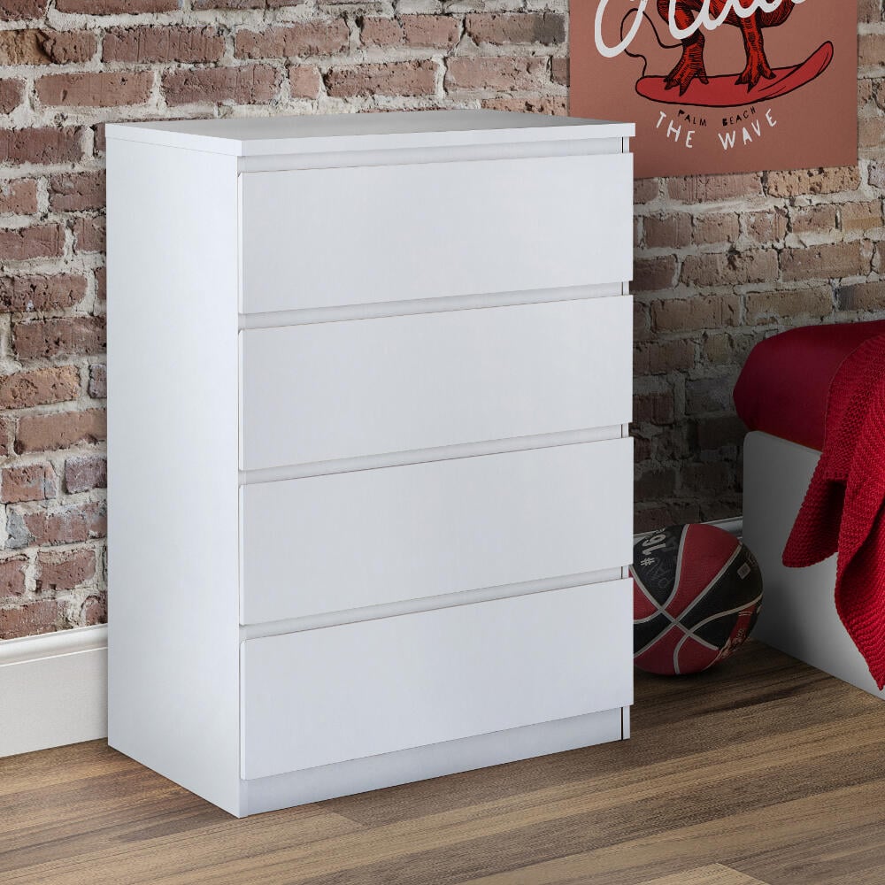 Jupiter White Wooden 4 Drawer Chest Angled Shot