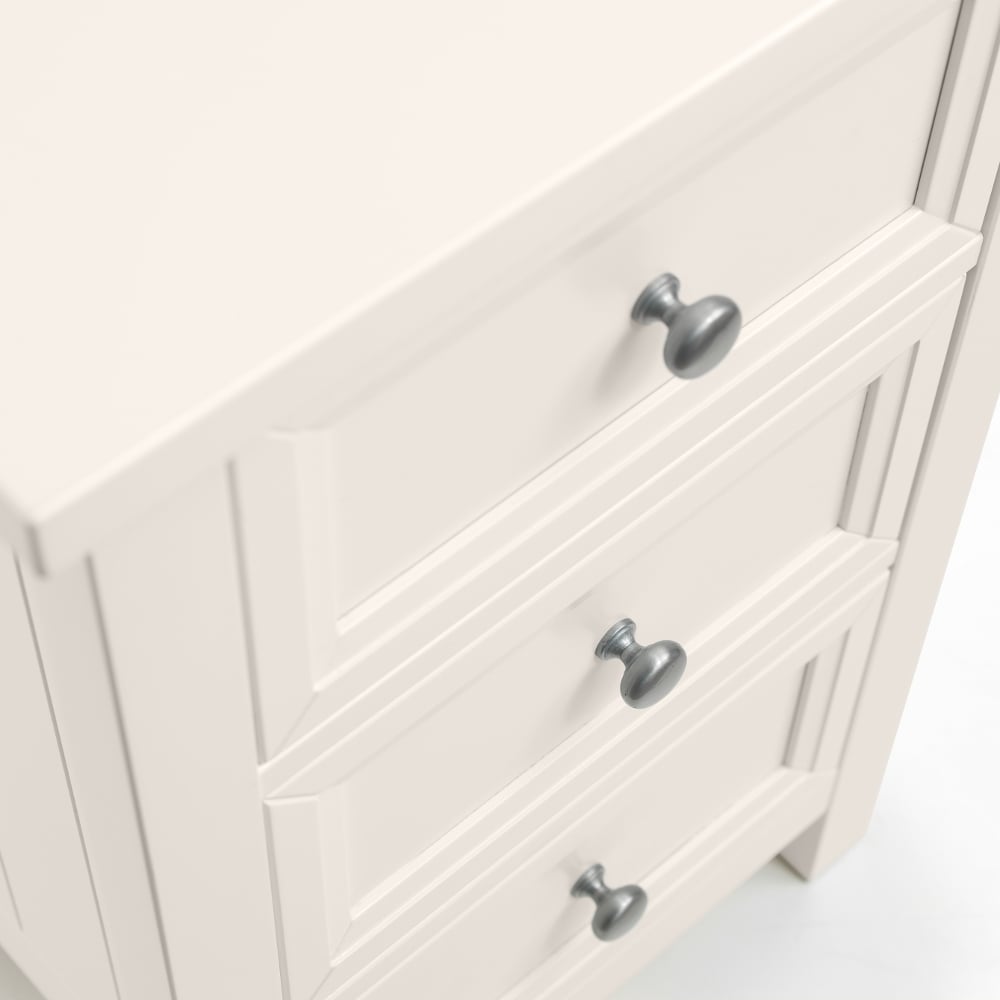 Maine White 3 Drawer Bedside Table Aerial Shot