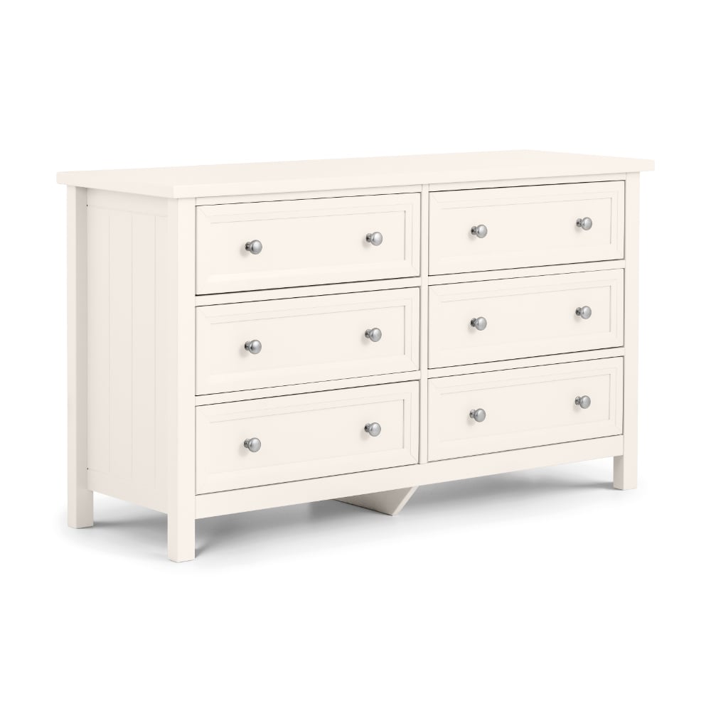 Maine White 6 Drawer Wide Chest Angled Shot