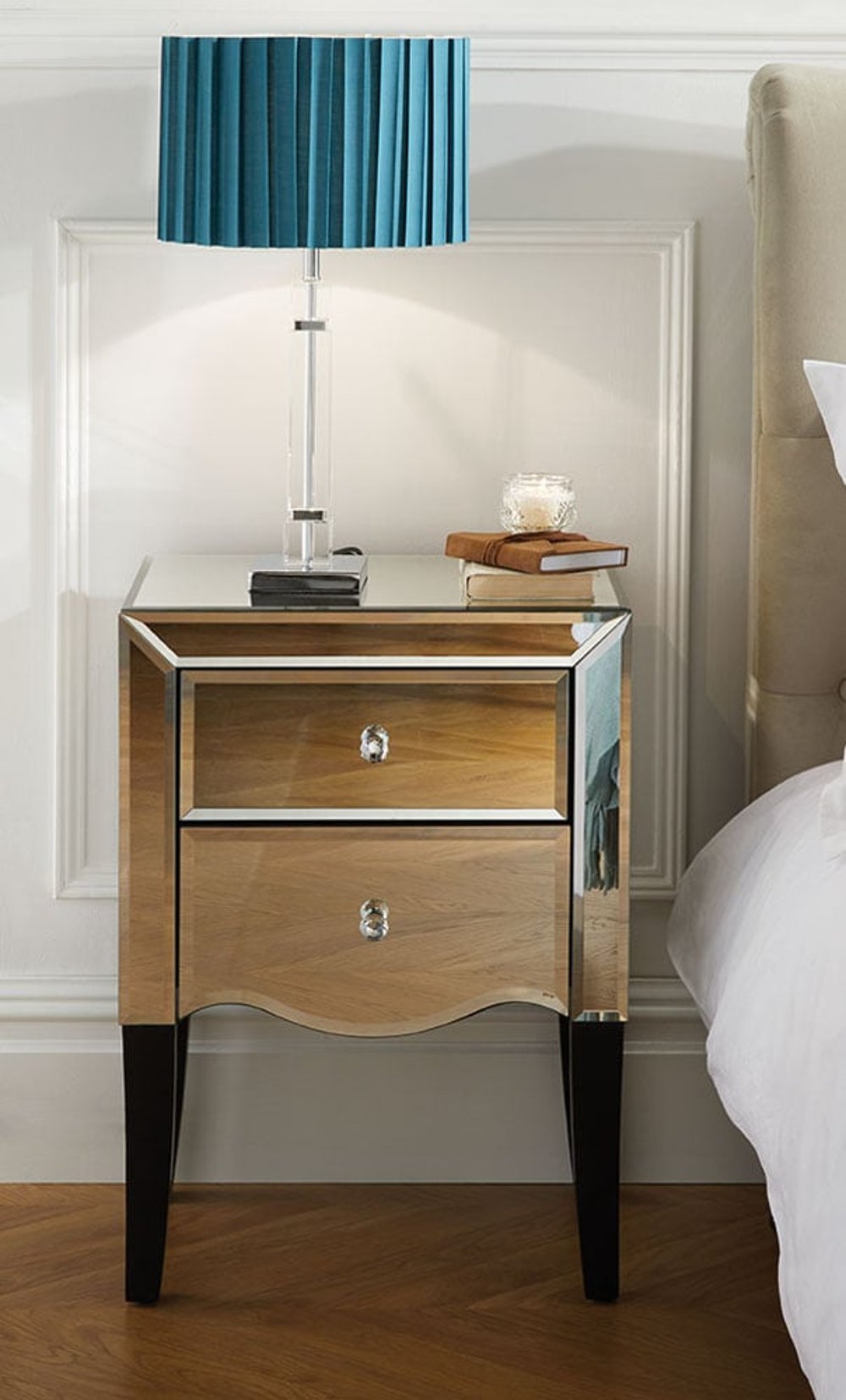 Happy Beds Palermo Mirrored 2 Drawer Bedside Table Front Shot