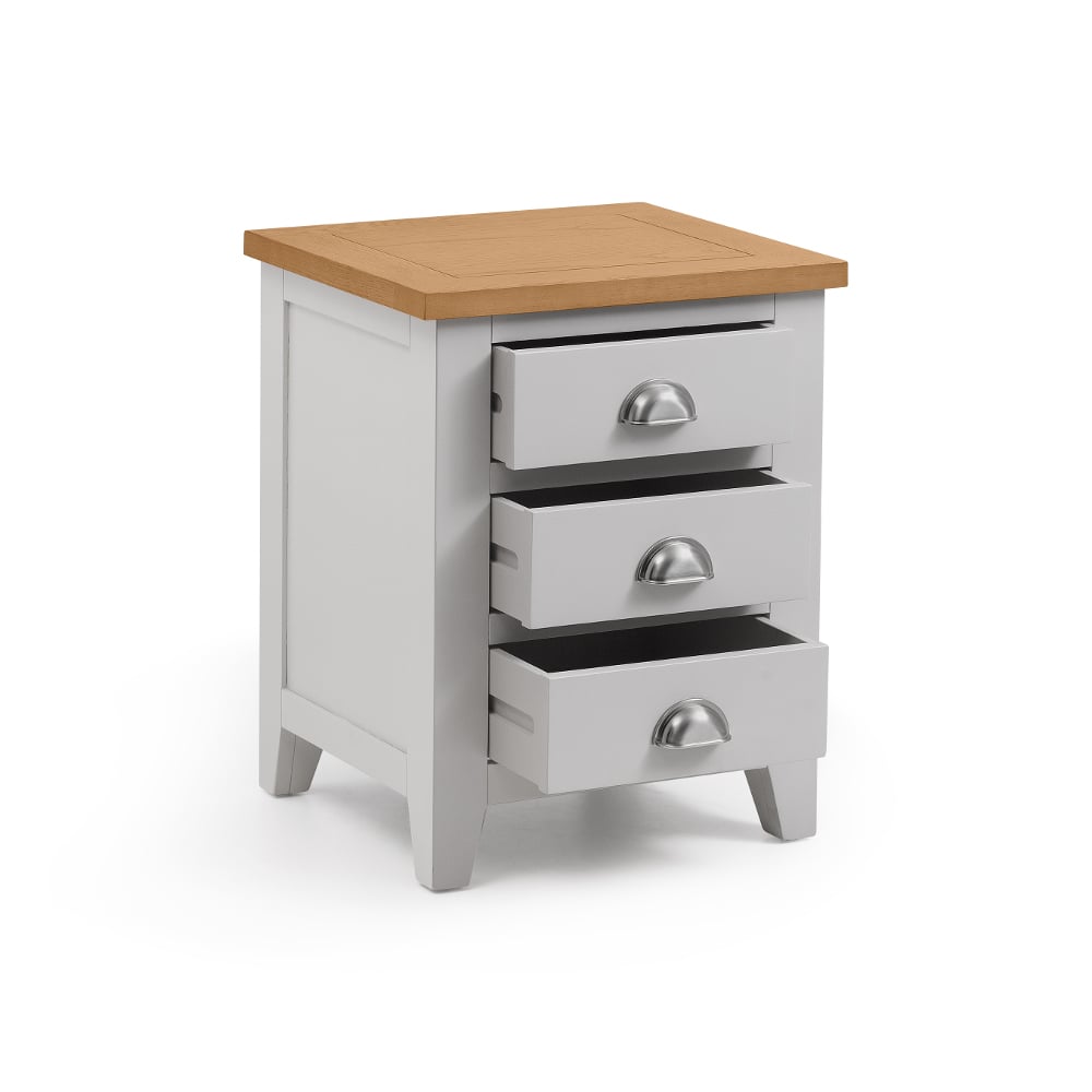 Happy Beds Richmond Grey And Oak 3 Drawer Bedside Table Open Drawers