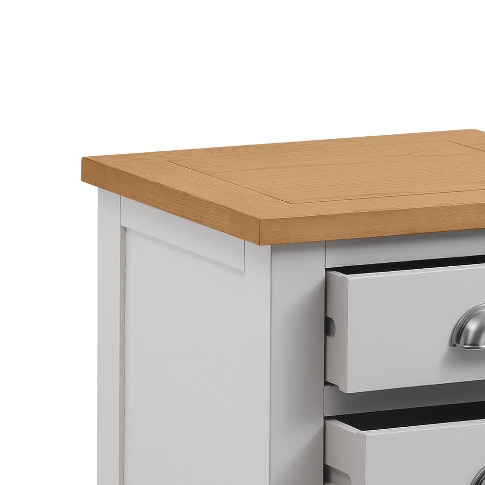 Happy Beds Richmond Grey And Oak 3 Drawer Bedside Table Top Close-up