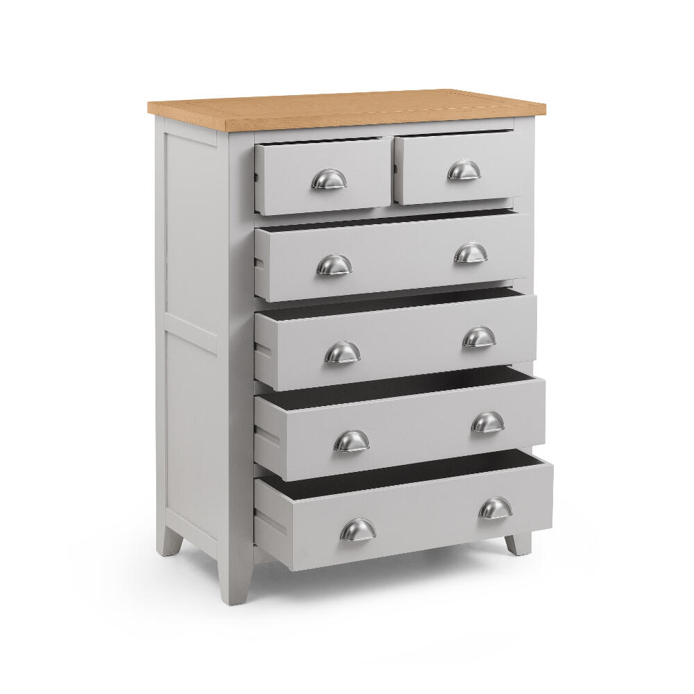 Happy Beds Richmond Grey And Oak 4+2 Drawer Chest Open Drawers