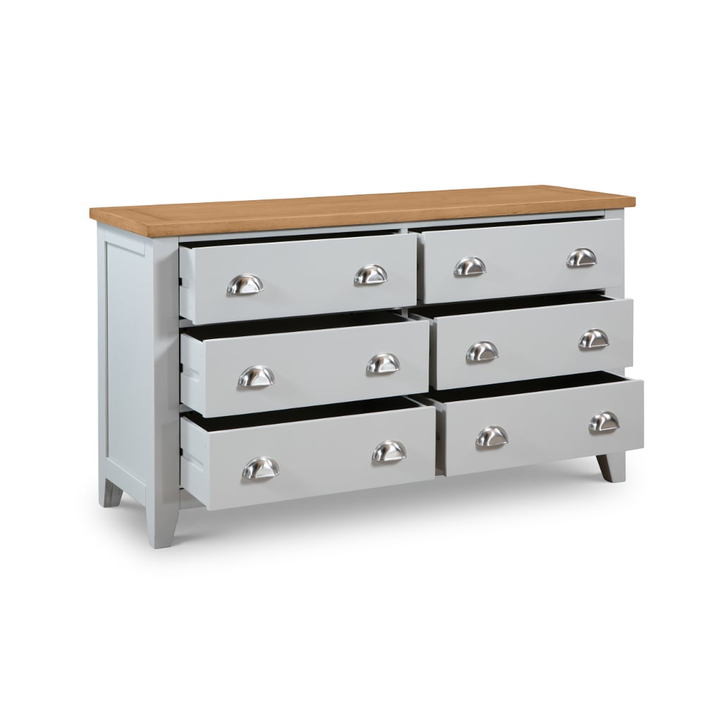Happy Beds Richmond Grey And Oak 6 Drawer Chest Drawer Open