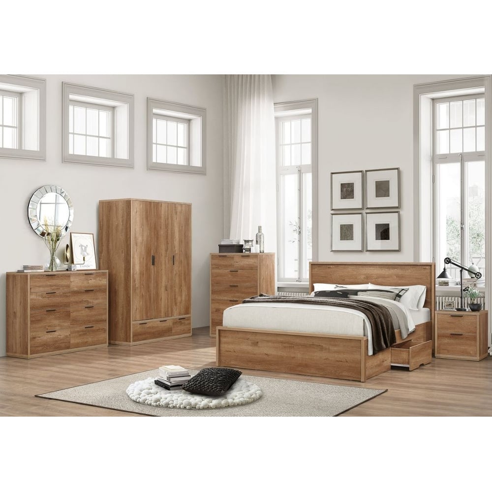 Happy Beds Stockwell Rustic Oak 1 Drawer Bedside Table Room Set