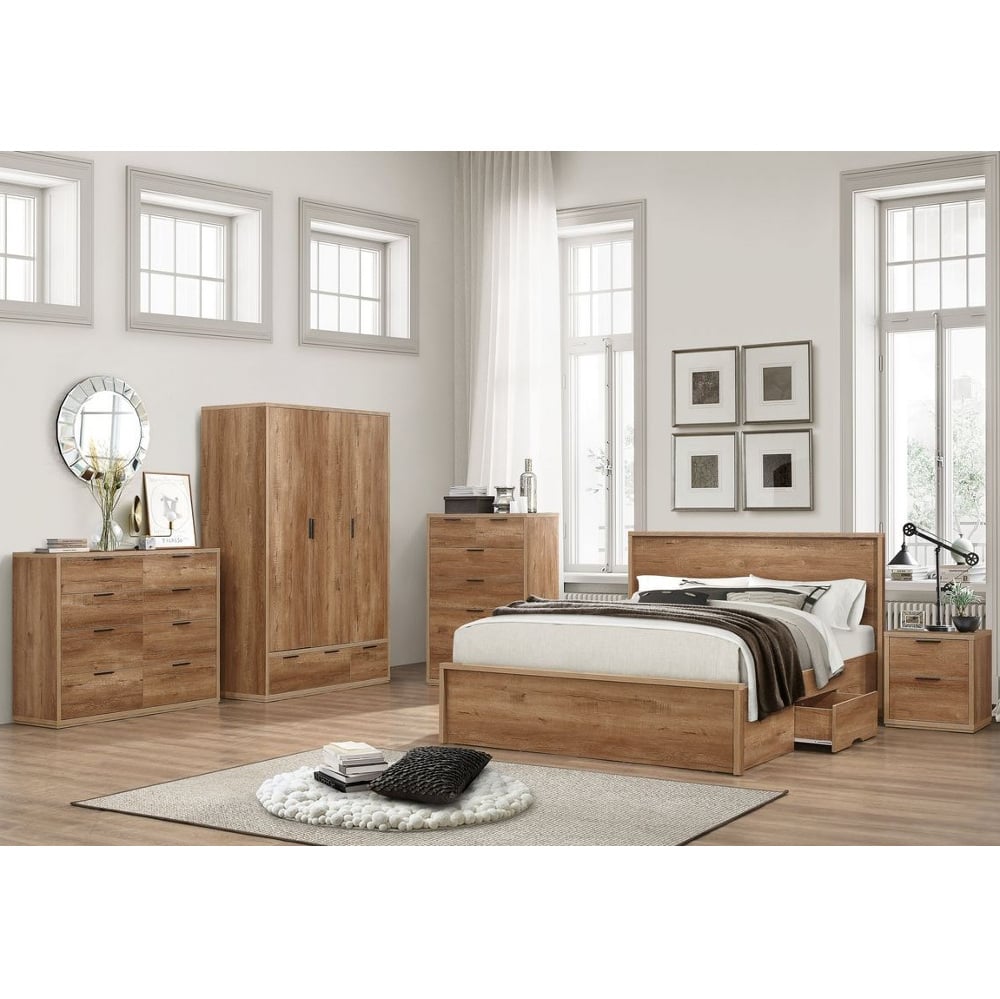 Happy Beds Stockwell Oak 3 Door Combination Wardrobe Room Set