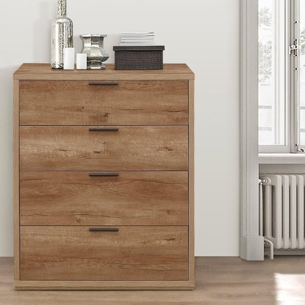 Happy Beds Stockwell Rustic Oak 4 Drawer Chest Front View