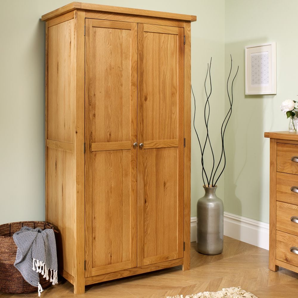 Woburn Oak Wooden 2 Door Wardrobe Side Shot