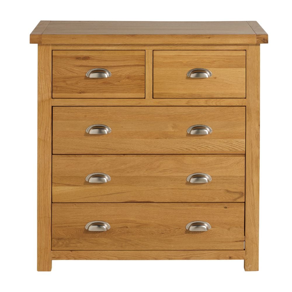 Happy Beds Woburn Oak 3+2 Drawer Chest Front View