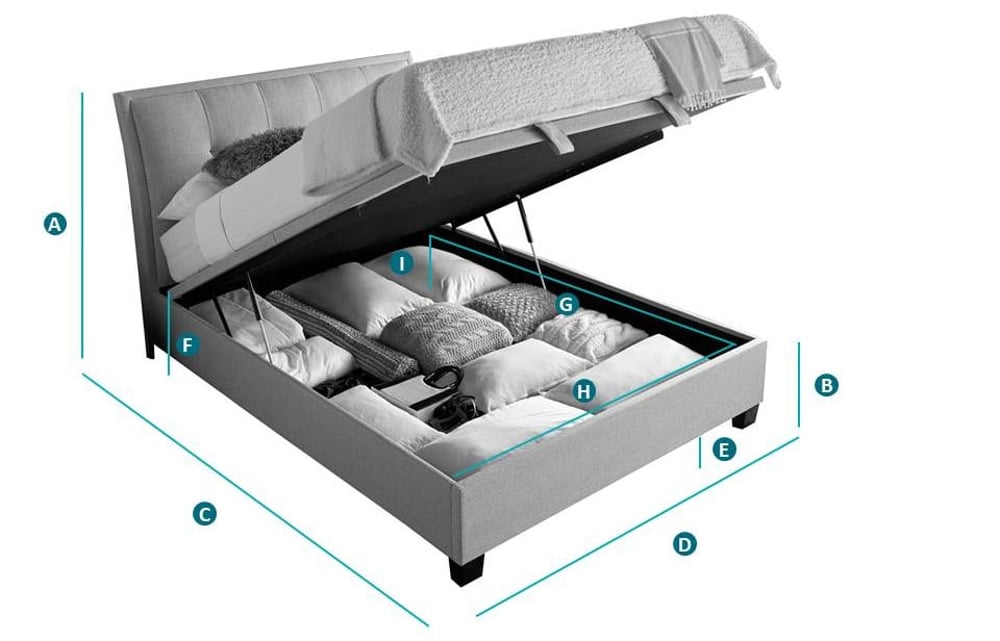 Happy Beds Accent Light Grey Ottoman Sketch Dimensions