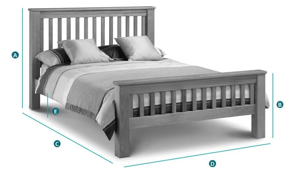 Happy Beds Amsterdam Solid Oak High Footboard Sketch Dimensions