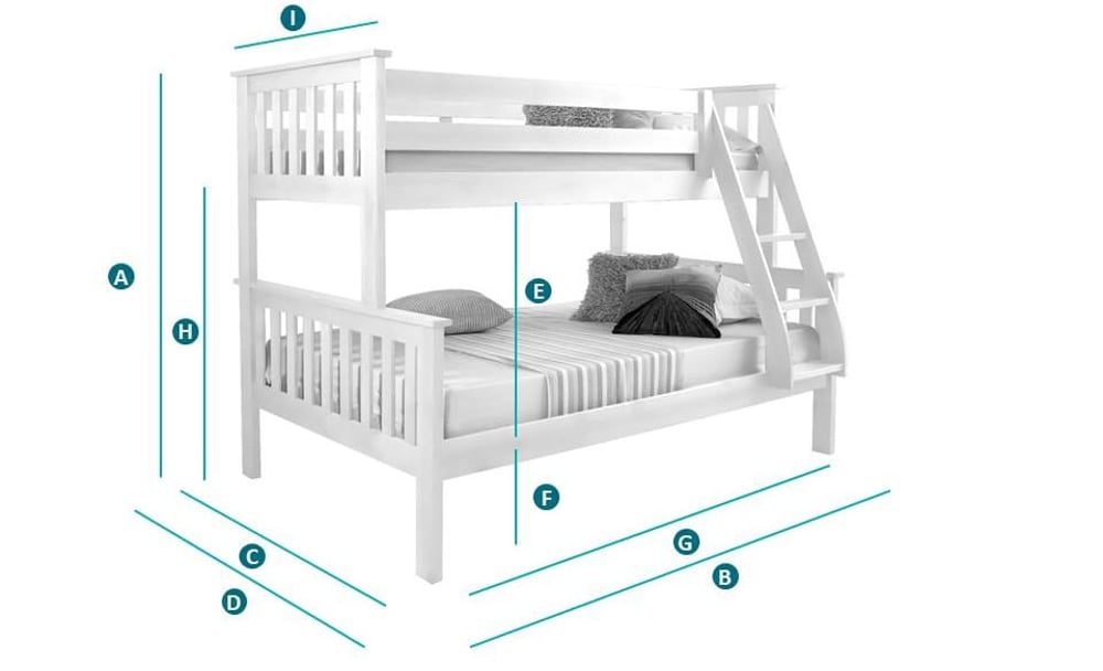 Happy Beds Atlantis White Triple Sleeper Sketch Dimensions