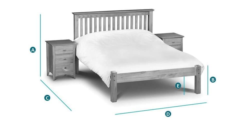 Happy Beds Barcelona Low Foot End Grey 4ft, 4ft6 & 5ft Bed Sketch Dimensions