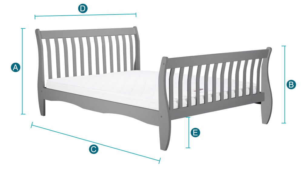 Happy Beds Belford White Sleigh Bed 4ft & 4ft6 Sketch Dimensions