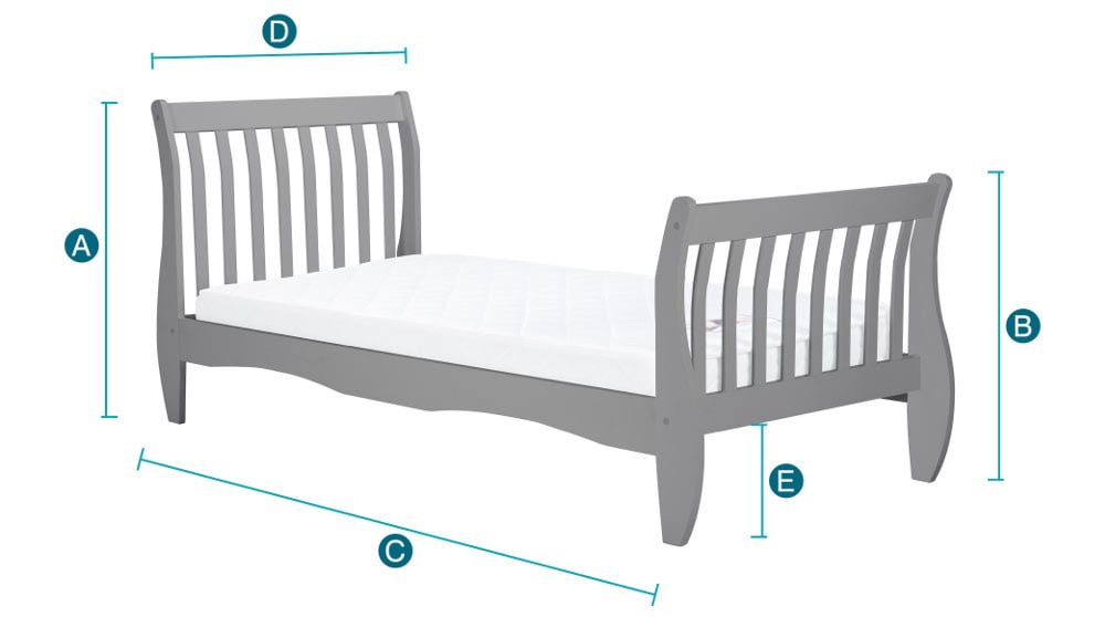 Happy Beds Belford White Sleigh Bed 3ft Sketch Dimensions