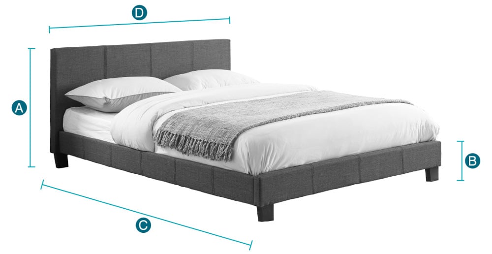 Happy Beds Berlin Grey Bed 4ft, 4ft6 & 5ft Sketch Dimensions