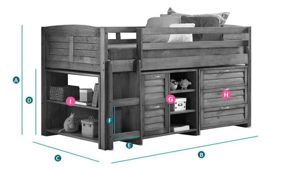 Cosy Grey Wooden Mid Sleeper Storage Bed Sketch