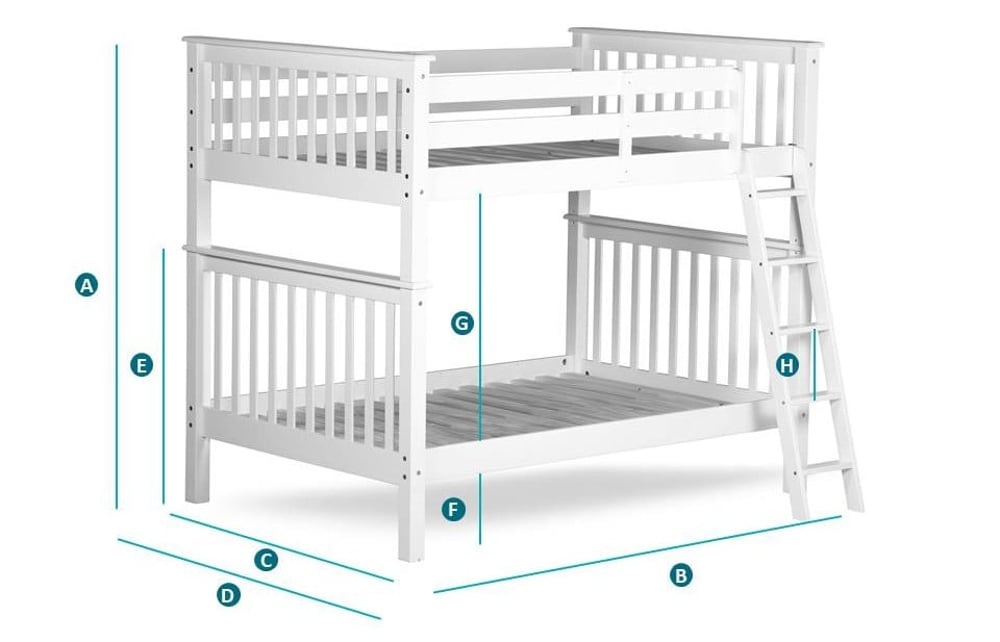 Malvern White Wooden Quadruple Sleeper Bunk Bed Frame Sketch