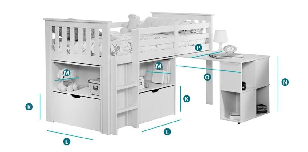 Happy Beds Milo Mid Sleeper Sketch Dimensions