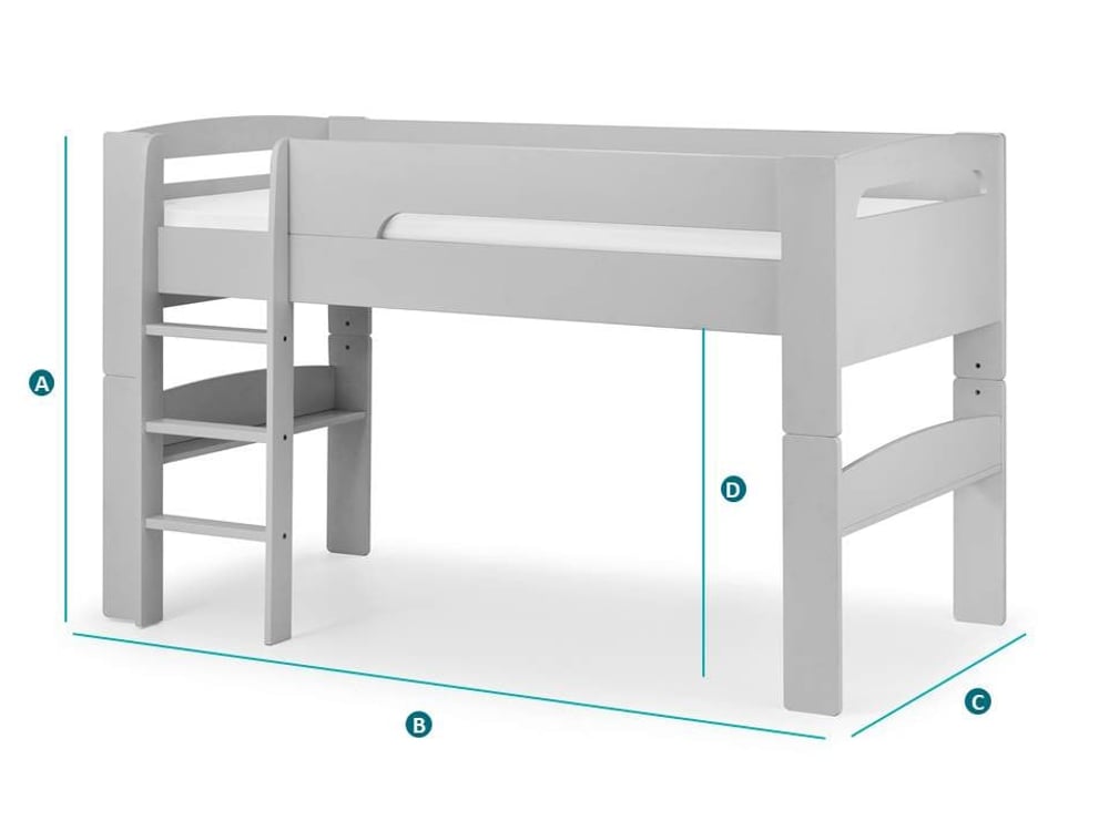 Happy Beds Pluto Mid Sleeper Sketch Dimensions