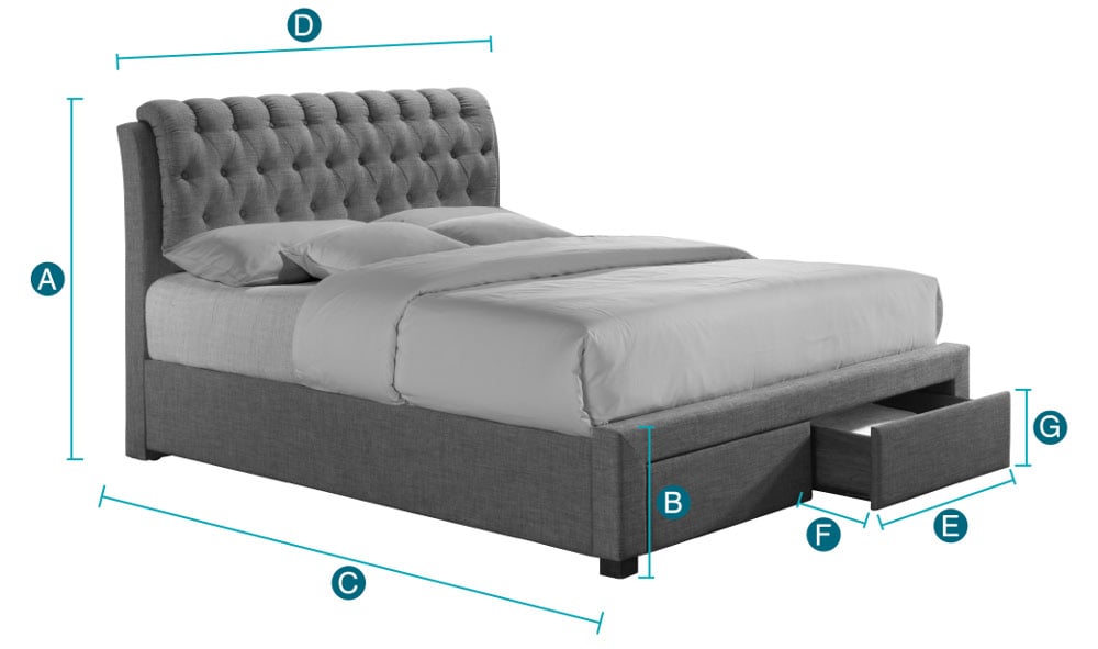 Happy Beds Valentino 2 Drawer Bed Sketch Dimensions