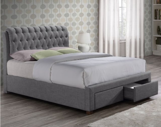 Valentino Grey Fabric 2 Drawer Storage Bed 