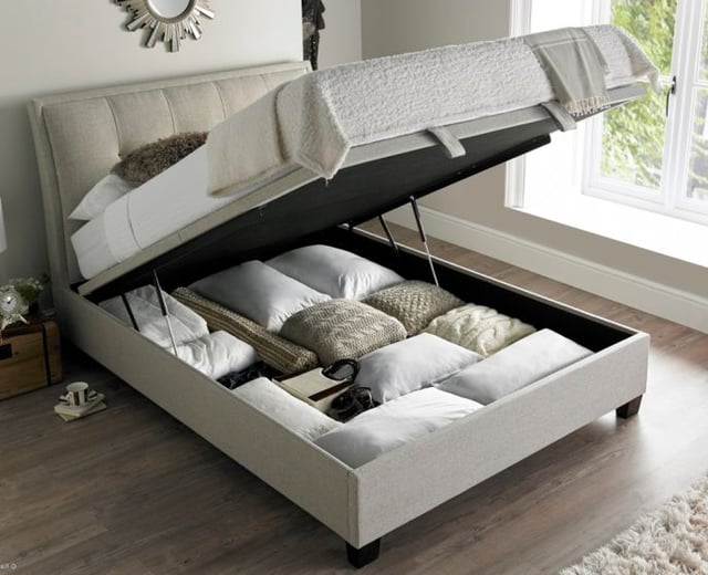 Accent Oatmeal Fabric Ottoman Storage Bed