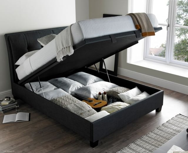 Accent Slate Fabric Ottoman Storage Bed