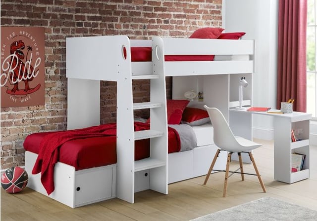 Eclipse White Wooden Storage Bunk Bed, Bunk Bed Double Bottom With Storage